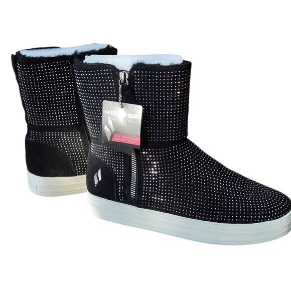 Skechers Black and White Double Up Night Light 867 Winter Boots Women's - Picture 1 of 2